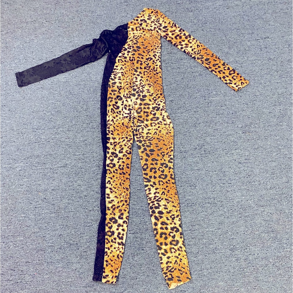 Leopard and lace one shoulder jumpsuit